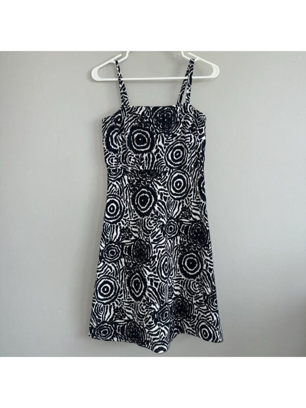 Jacob Black White Abstract Print Fit & Flare Sundress Spaghetti Strap Woman Sz 4